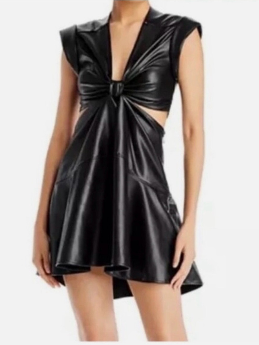 JASON WU Vegan Faux Leather Twist Cutout Mini Dress M NWT